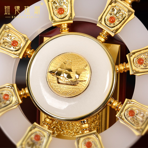 金玉满舵轮玉石摆件锌合金工艺品办公桌面客厅装饰品商务会议礼品