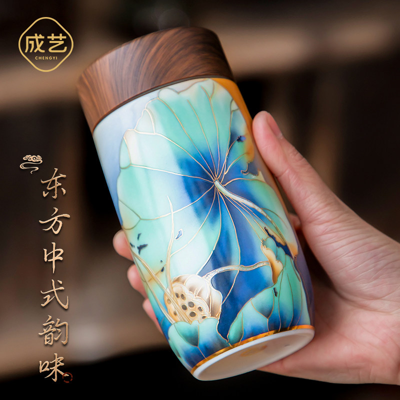 成艺陶瓷茶具公道便携保温杯双层图片