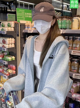 官网奥莱学院风休闲纯棉卫衣2025春秋宽松慵懒风拉链连帽开衫外套