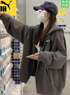 官网奥莱学院风休闲纯棉卫衣2025春秋宽松慵懒风拉链连帽开衫外套