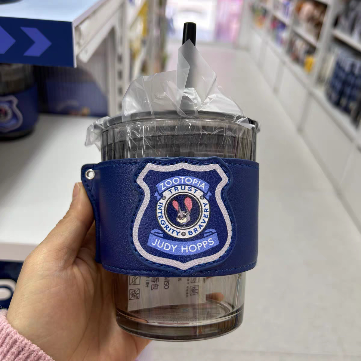 迪士尼朱迪的警官生活系列玻璃巨无霸塑料吸管钢杯名创优品MINISO