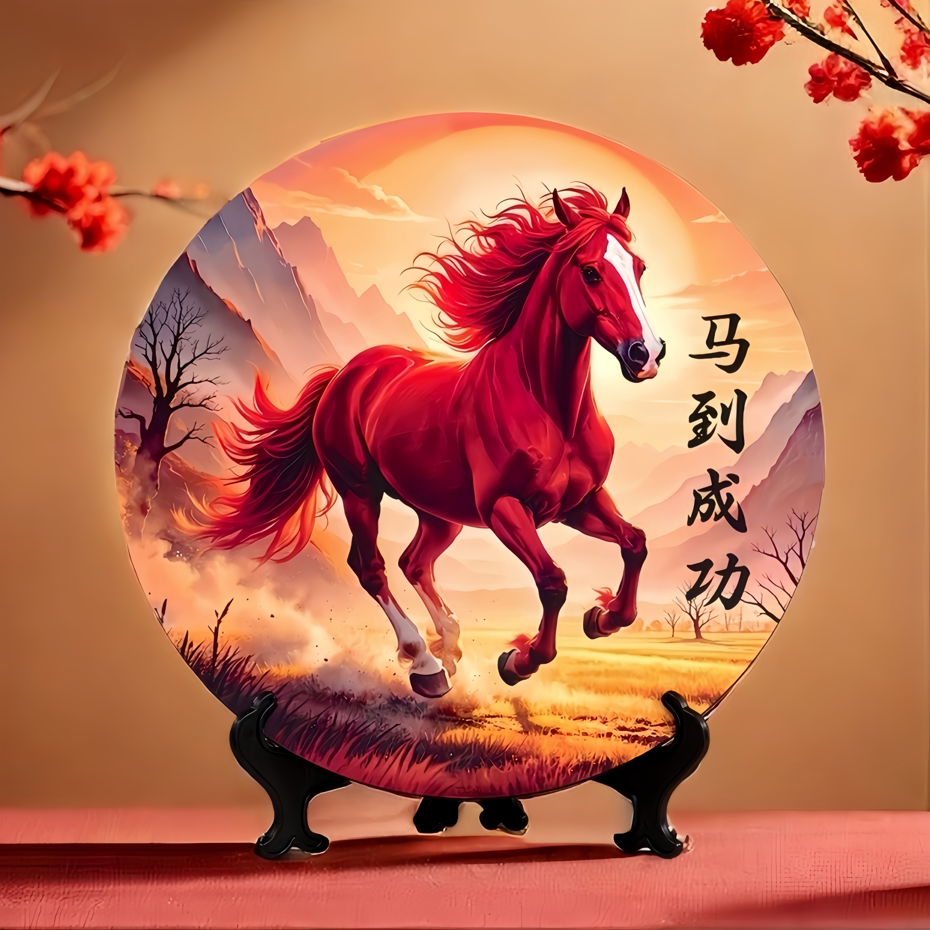马到成功吉祥物摆件迎新春2026马年装饰画客厅玄关桌面字画摆台