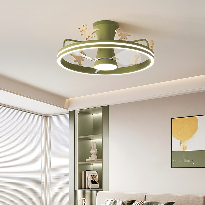 儿童房隐形风扇灯2025新款护眼卡通小恐龙卧室灯全光谱吸顶灯