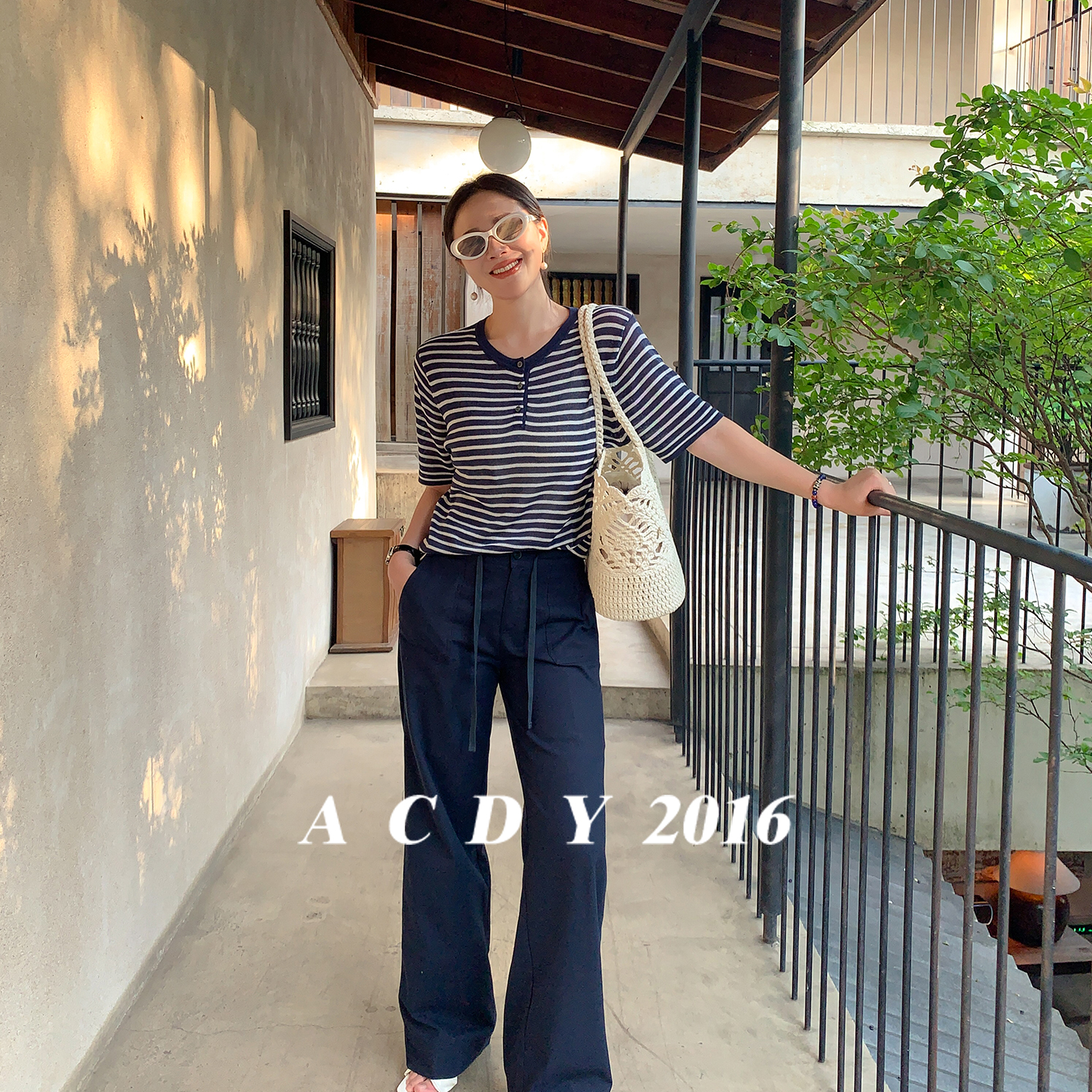 ACDY 2025新款时尚休闲气质条纹短袖针织衫女5DXTX25967