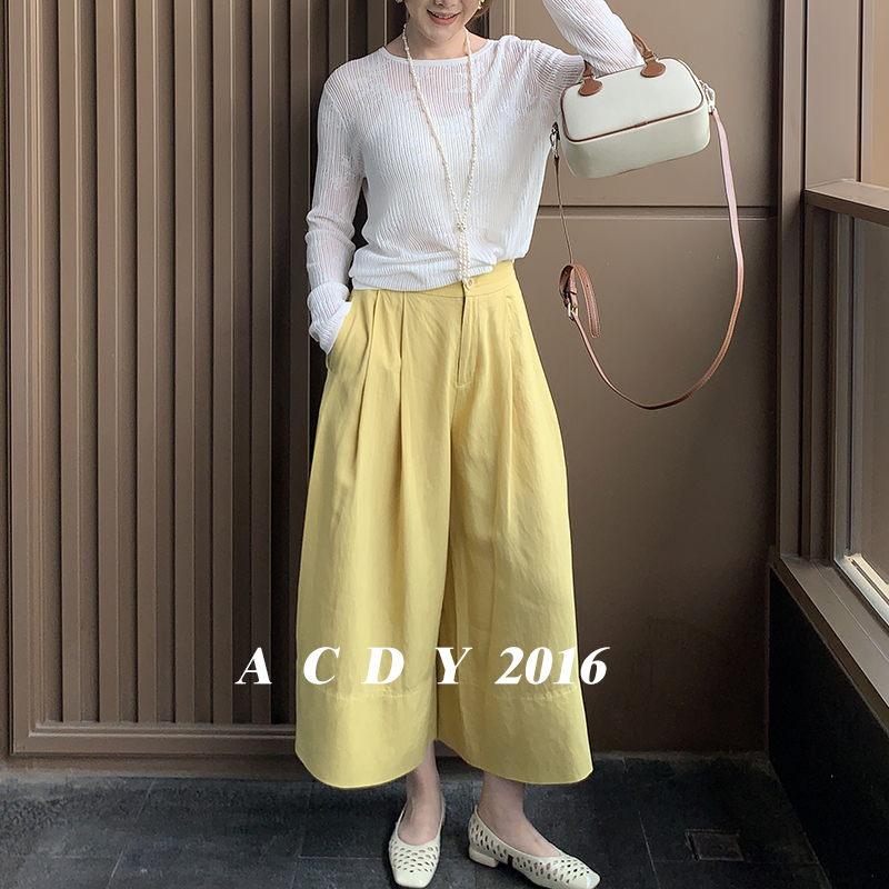 ACDY 高货亚麻纯色阔腿显瘦百搭通勤9分裤5DXQB25939