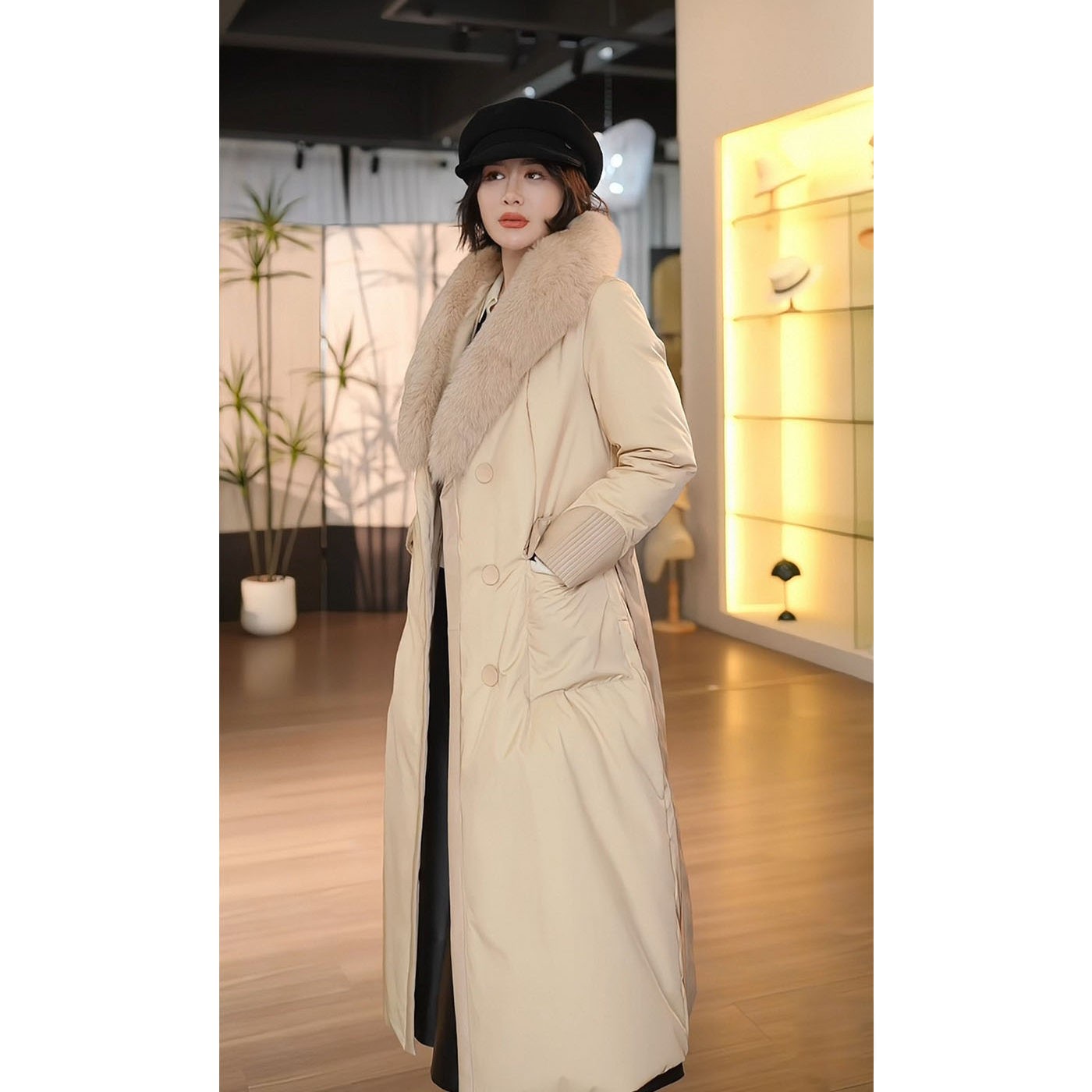 ACDY【风尚主调·雪国来信】大毛领三防保暖长款显瘦羽绒服外套