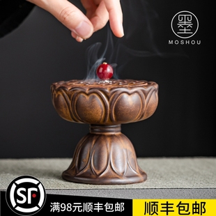 香薰炉 陶瓷禅意莲花香炉香篆家用室内仿古宝莲灯檀香盘香炉中式