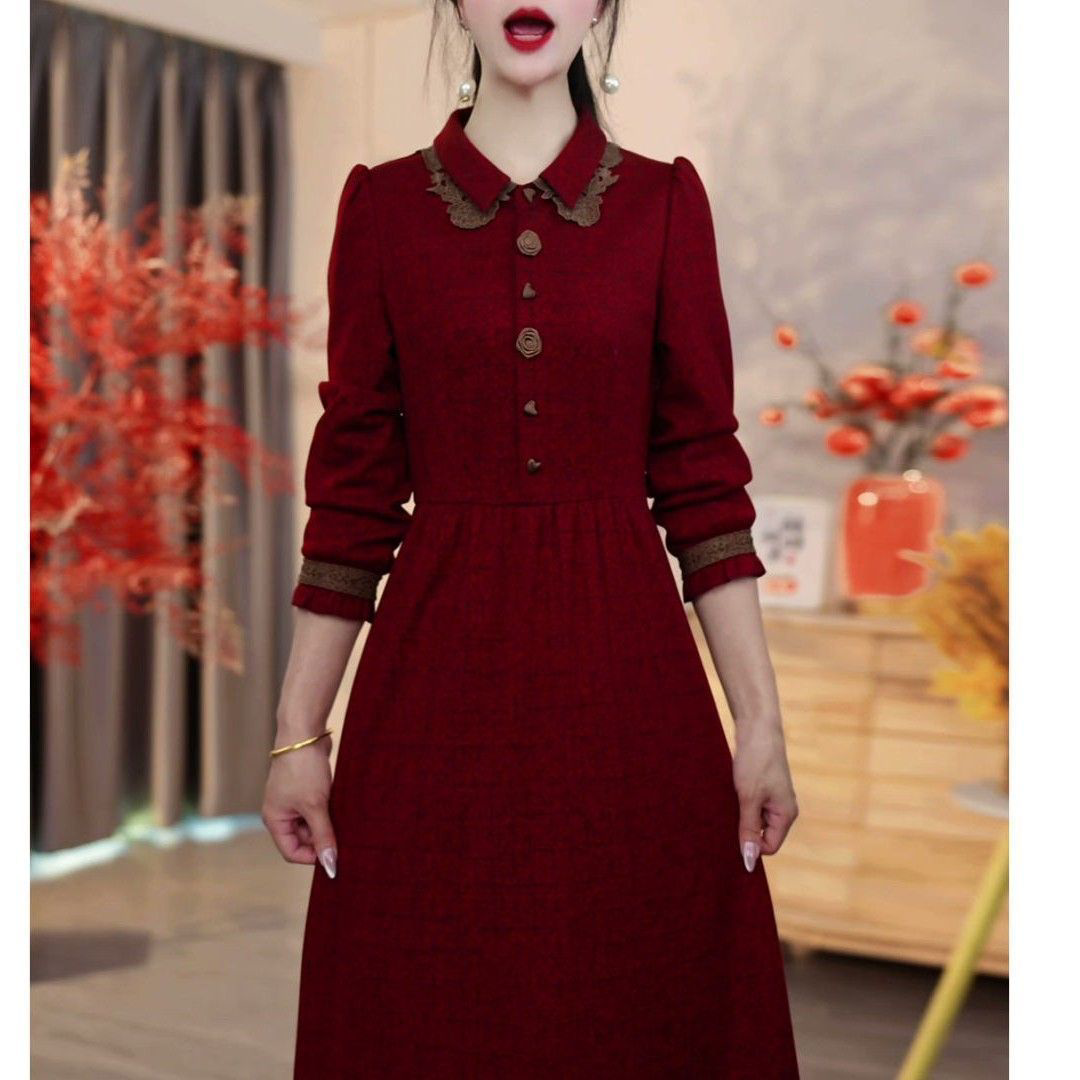 2026新款双面帛莱精纺连衣裙时尚冬季显瘦气质裙子喜婆婆春季女装