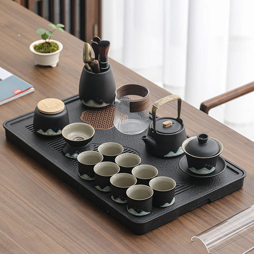 现代手绘功夫茶具套组家用茶盘泡茶具整套茶壶茶杯商务会客送礼