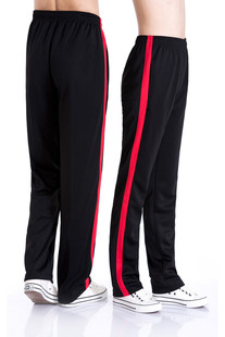 秋冬季男女黑色宽大红条长裤厚款佳木斯健身操卫裤休闲裤宽松大码