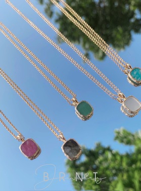 BRNT （小号天然石吊坠）法式925银宝石项链18k真金月光石东陵石