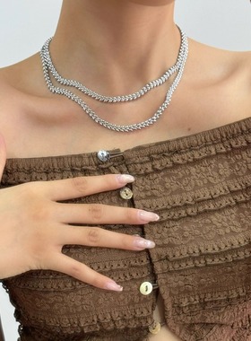 BRNT 高级感麦穗双层项链不锈钢18k金色欧美风简约小众吊坠配饰女