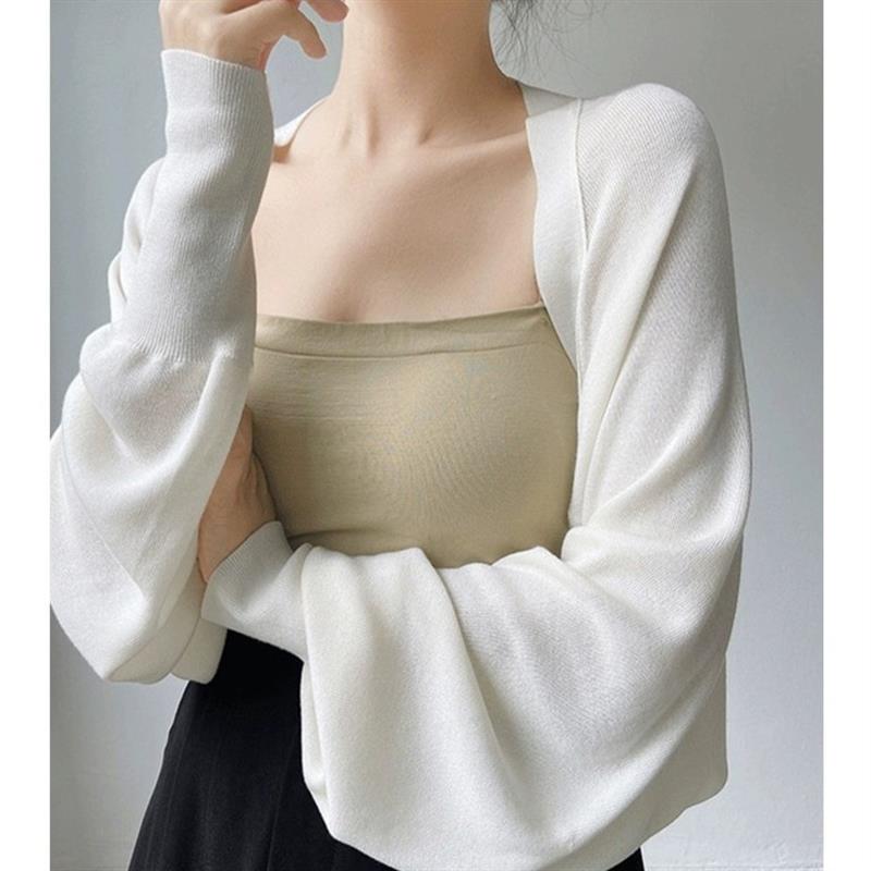 法式小坎肩蝙蝠袖针织开衫外穿女夏季薄款披肩空调罩衫外搭上衣潮