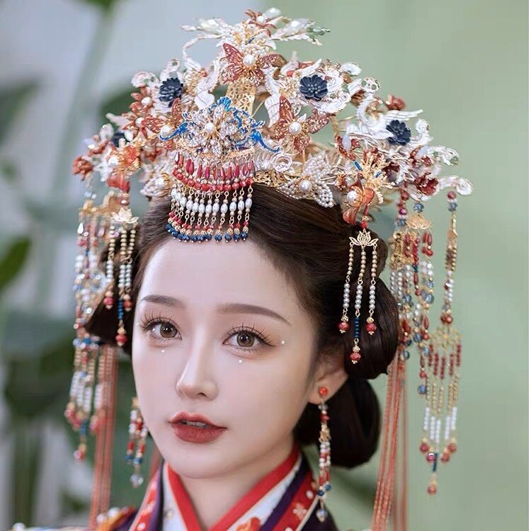 新娘头饰中式古风凤冠大气流苏前后冠结婚秀禾服华丽结婚发饰套装