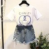 Meiren2019 new pattern Short sleeved T-shirt Women's wear Jeans suit Two piece set Korean Edition student shorts 2020