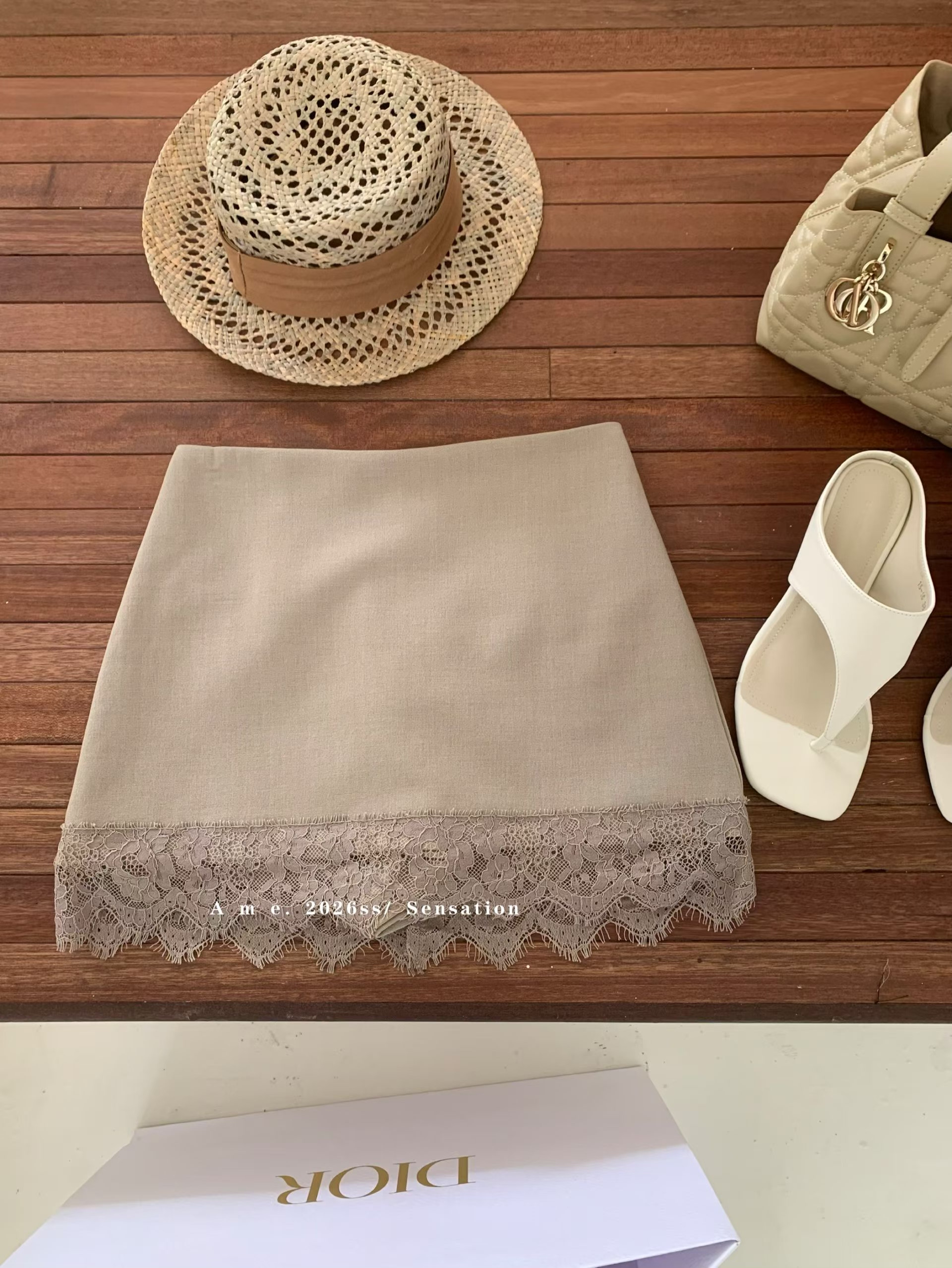 AME2026夏新款韩版气质蕾丝拼接半身裙女修身显瘦A字裙包臀裙薄