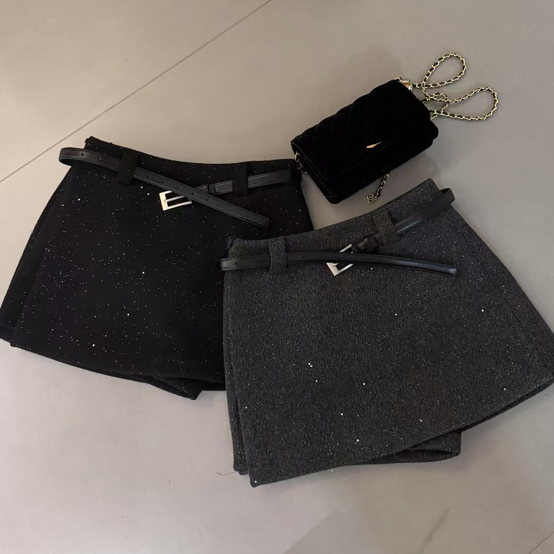 2025新款韩版冬设计感高品质高腰显瘦加厚闪闪亮片羊毛呢半身裙