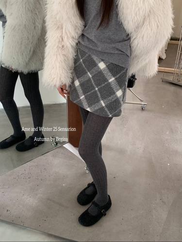 AME2025秋冬新款韩版设计感加厚双面羊毛高腰显瘦格子半身裙女