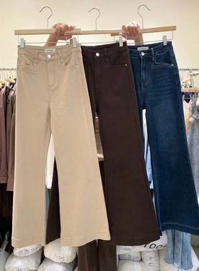 Yoomini 秋冬加厚设计感高品质高腰显瘦百搭直筒阔腿裤杏色牛仔裤