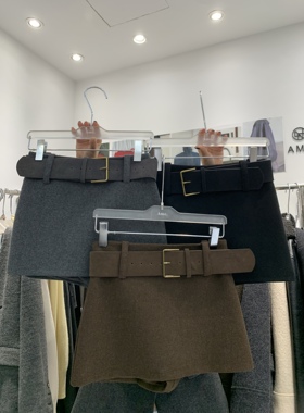 AME2025冬装新韩版高品质加厚羊毛呢配皮带百搭半身裙A字裙包臀裙