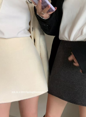 AME2025秋冬高品质加厚羊呢半身裙女高腰显瘦A字裙简约包臀裙短裙