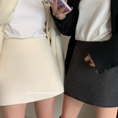 AME2026早春高品质加厚羊呢半身裙女高腰显瘦A字裙简约包臀裙短裙