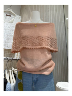 修身 气质勾花设计一字肩针织衫 显瘦上衣 Family2026春夏新韩版 One