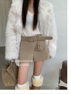 靴裤 AME2025新款 休闲裤 冬高品质加厚羊毛尼配皮带腰包阔腿裤 韩版