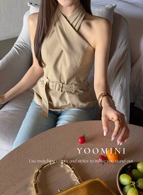 Yoomini2026春夏新款韩版气质挂脖吊带背心女修身显瘦纯欲上衣