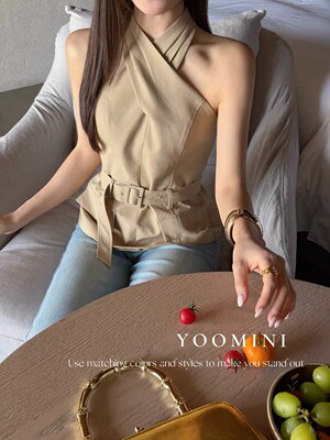 Yoomini2026春夏新款韩版气质挂脖吊带背心女修身显瘦纯欲上衣