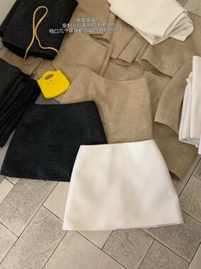 AME2025新款韩版冬高品质双面羊毛高腰显瘦加厚毛呢半身裙A字裙