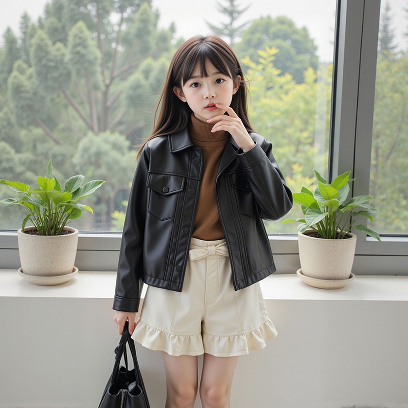 女童外套春秋季韩版时尚洋气儿童秋装复古皮衣小女孩时髦机车夹克