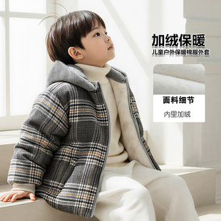 儿童格子外套冬款中小童宝宝上衣加厚男童衣服加绒女童秋冬季童装