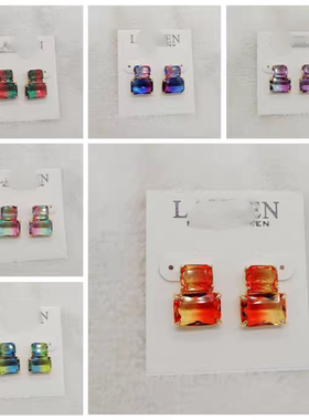 新款青岛欧美时尚百搭气质质感黄铜玻璃镀真金耳钉耳饰Q19