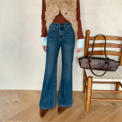 【重工刺绣微喇裤】加绒加厚牛仔