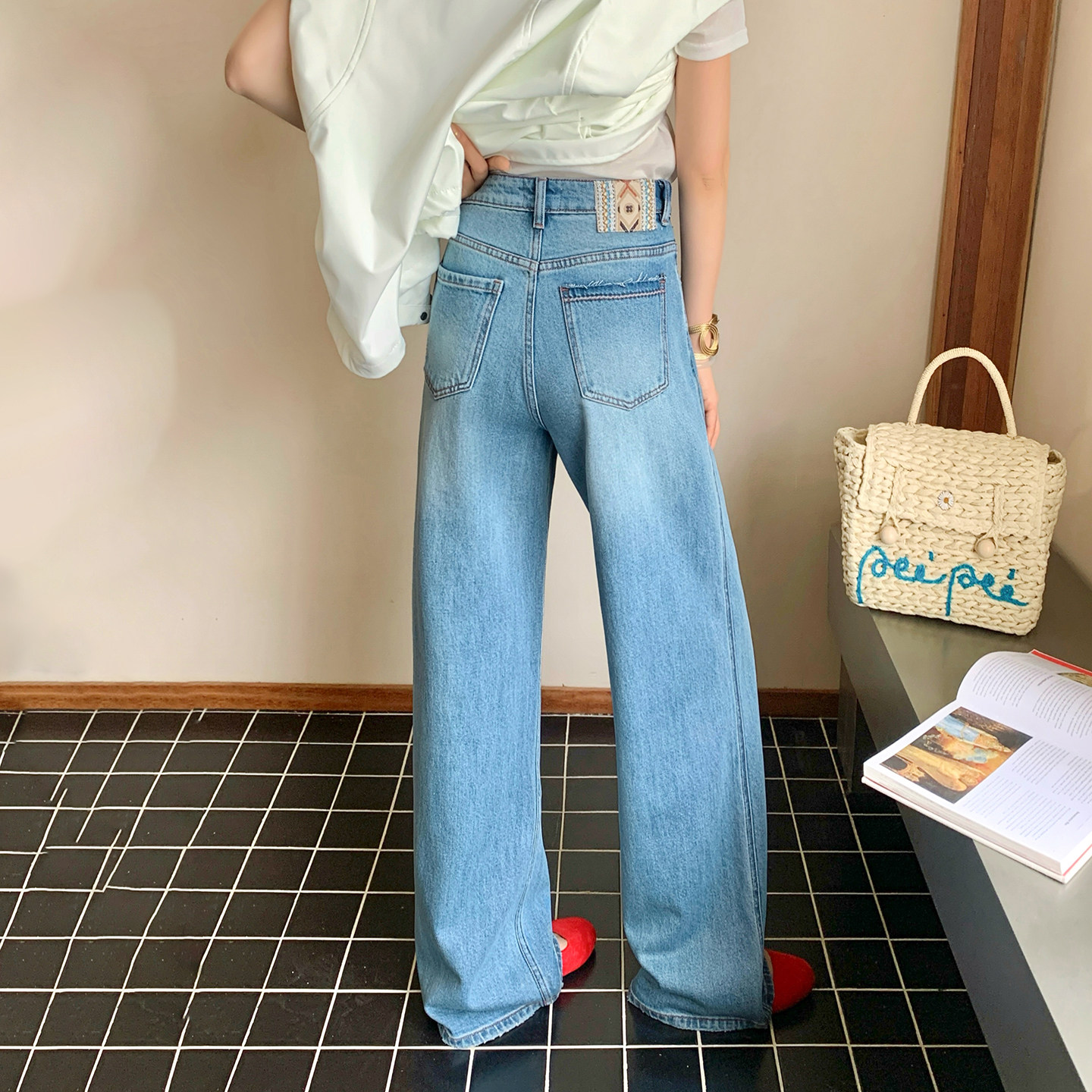 CKLY2823斯卡洛依阔腿裤牛仔裤女2026春季新款高腰美式窄版直筒裤,女装/女士精品,牛仔裤,淘宝优惠券,粉丝福利购,淘宝优惠卷