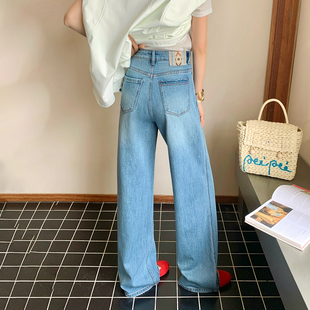 CKLY2823斯卡洛依阔腿裤牛仔裤女2026春季新款高腰美式窄版直筒裤