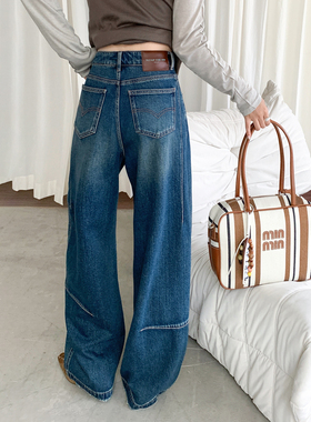 【现货】CKLY66682斯卡洛依jeans牛仔布弯刀裤秋冬高腰宽松阔腿裤