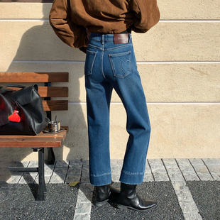 【现货】CKLY66851斯卡洛依加绒加厚直筒牛仔裤小个子九分奶奶裤