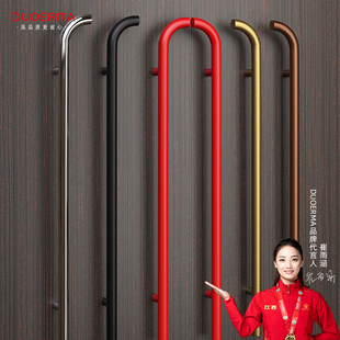 简式高级感玻璃大门拉手不锈钢高端极简实木包厢门把手加厚金黑色