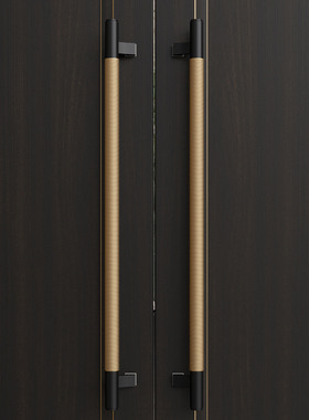 现代高档有框玻璃大门拉手金色实木包厢门把手加厚黑色对开门拉手