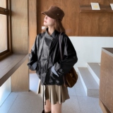 3992-P175-K265袖口拼格子两色皮衣2026春季，女装皮衣，2C033