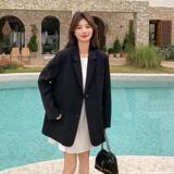 黑色西装外套女高级感2024新款春秋韩版时尚宽松休闲气质爆款西服，女装毛呢外套，2C033