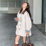 韩版卡其色翻领风衣外套女2025春秋季新款复古撞色学院风减龄上衣，女装风衣，2C033