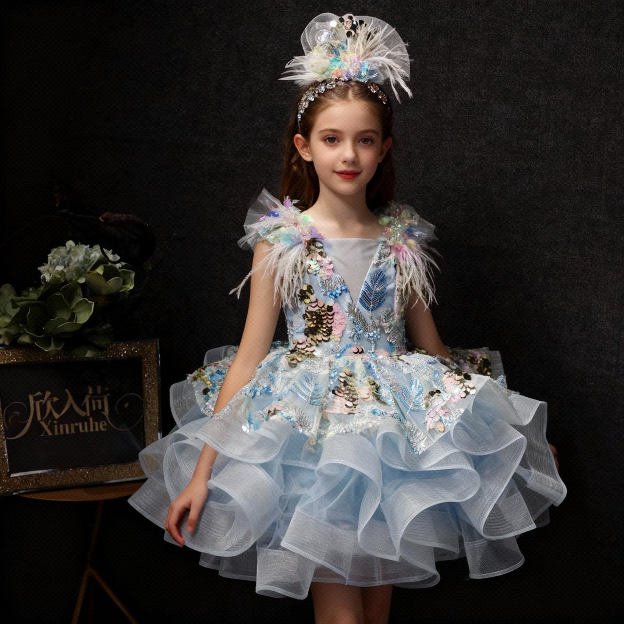 儿童蓝色短款奢华亮片儿童礼服演出服裙蓬蓬裙花童快乐阳光主持,童装/婴儿装/亲子装,儿童礼服,淘宝优惠券,粉丝福利购,淘宝优惠卷