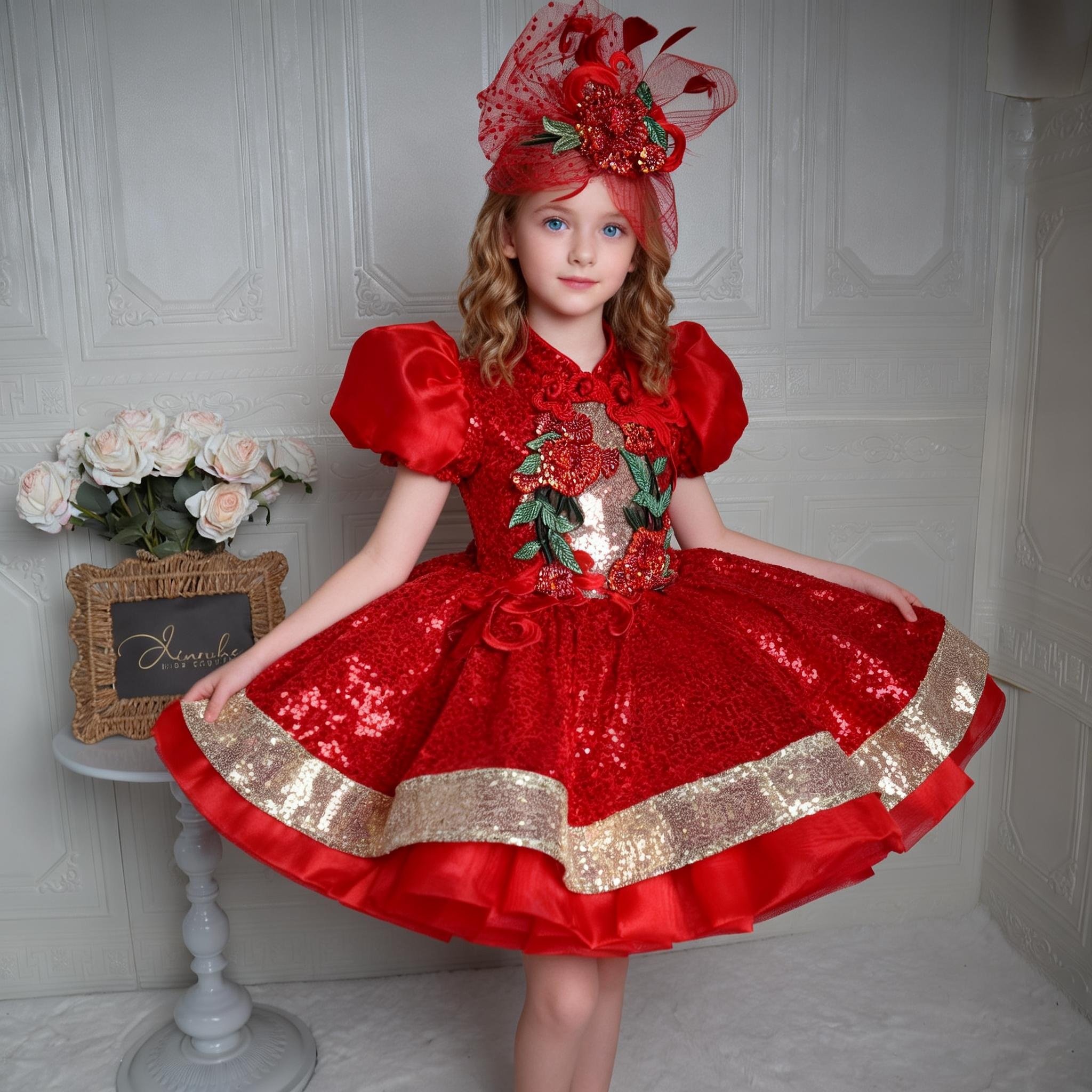 欣入荷红色亮片刺绣泡泡袖儿童礼服女童蓬蓬裙节日庆典演出服定制,童装/婴儿装/亲子装,儿童礼服,淘宝优惠券,粉丝福利购,淘宝优惠卷