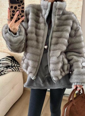 柏拉恋人冬季韩系宽松显瘦百搭加厚仿水貂毛立领保暖两面穿外套女