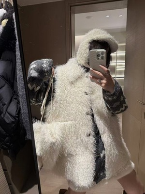 白色毛毛皮毛一体皮草马甲外套女冬季中长款翻领上衣