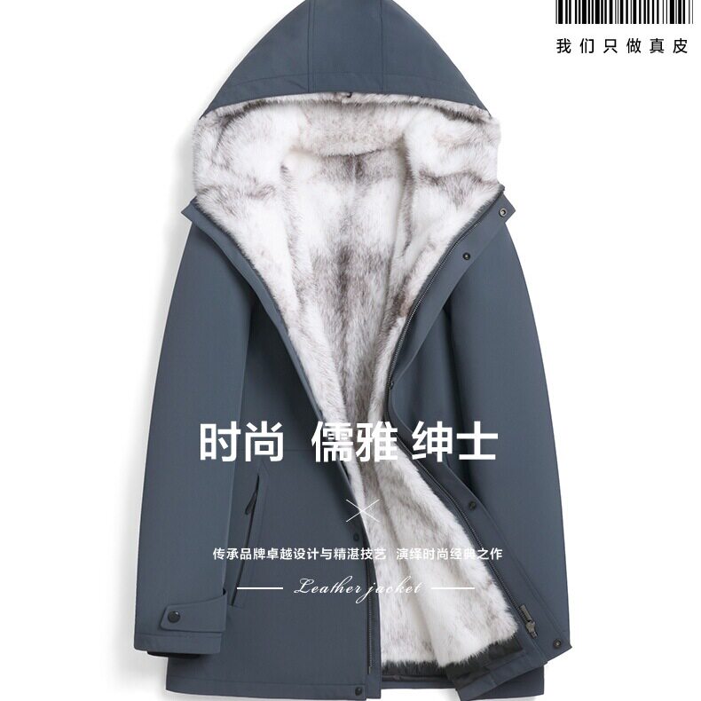 十字貂内胆皮草派克服冬季新款貂皮大衣连帽外套男装简约时尚潮流