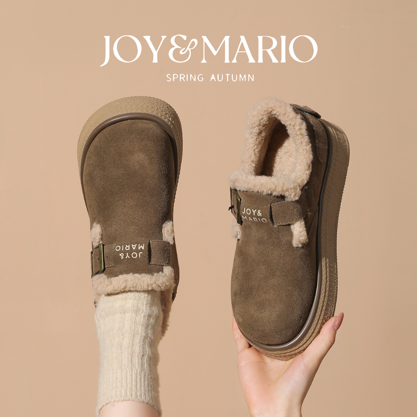 快乐玛丽加绒勃肯鞋女2024秋冬季